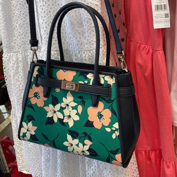 Kate Spade Lucia Lily Blooms Medium Satchel Green Multi - Picture 16 of 16